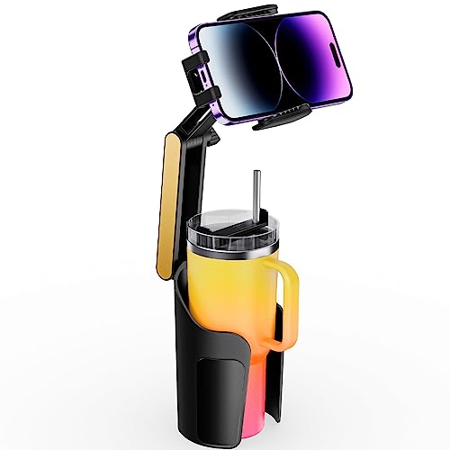 TAZENI 2-in-1 Cup Holder Cell Phone Holder for Your Car Bottle Friendly Cup Cell Phone Holder Mount for Car Height Adjustable Sturdy Fit 4-7 inches Phones Gold