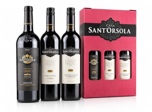 SantOrsola Italian Red Wine Giftbox – Chianti, Montepulciano, Nero d’Avola DOC - Gifts for Women - Mum - 3 x 750 ml