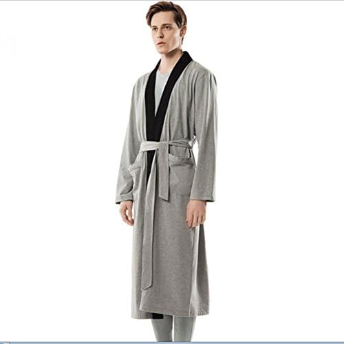Pajamas Men And Women Nightgown Knitted Cotton Couples Hotel Spa Autumn And Winter Cotton Long-sleeved Striped Cardigan Home Service Kimono Adults Bath Robe ( Color : Gray , Size : XL )