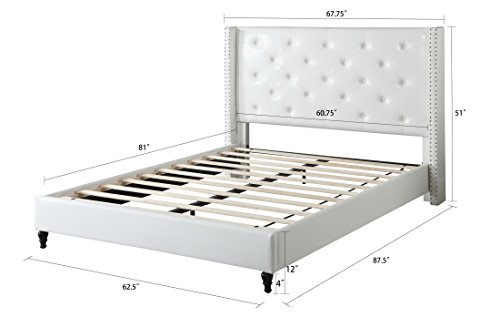 Home Life Premiere Classics Leather White Tufted with Nails Leather 51" Tall Headboard Platform Bed with Slats Full - Complete Bed 5 Year Warranty Included 007 - Thumbnail 4