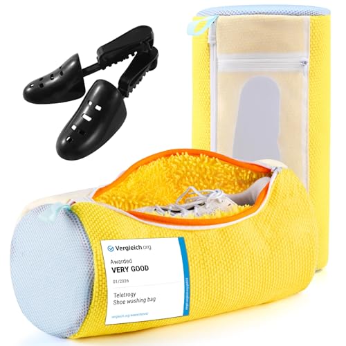 Teletrogy 2 Pieces Washing Machine Shoe Bag – Washing Machine Bag with 360° Cleaning, 3 in 1 Reusable Shoe Washing Bag with Adjustable Size, Hidden Zip, Yellow