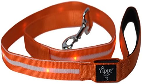 Yippr LED Dog Leash - USB Rechargeable Light Up Dog Leash - 7 Colors (Blue, Green, Orange, Pink, Red, Yellow, White) - Dog Leashes With Light Increases Safety for Walking Your Pet