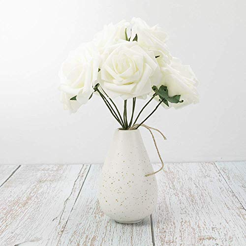Higfra Artificial Flowers Cream Roses Real Looking Fake Roses w/Stem for DIY Wedding Bouquets Centerpieces Arrangements Party Baby Shower Home Decorations - Cream - Thumbnail 2