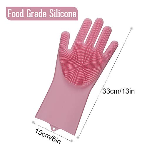 HOMCA Magic Silicone Gloves with Wash Scrubber, Magic Saksak Rubber Gloves Heat Resistant Reusable Silicone Gloves for Cleaning, Household, Dish Washing, Kitchen (13.6" Large,1 Pair,Pink)