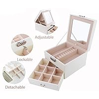 Art Secret Lockable Jewelry Box with Valet Drawer, 2 Layers Jewelry Organizer and Storage with Large Movable Mirror for Girls Women