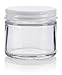 2 oz / 60 ml Clear Thick Glass Straight Sided Jar with White Metal Airtight Lid (12 pack)