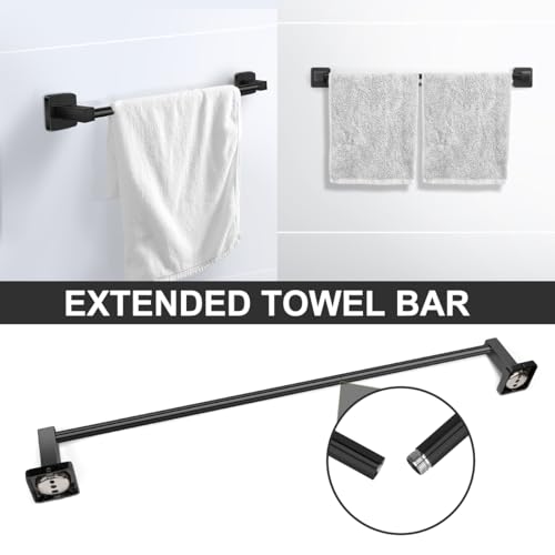 DEGULAS Bathroom Hardware Set 4 Pieces, Matte Black Towel Bar Set, Includes 24In Towel Bar, Towel Ring, Robe Towel Hooks,Toilet Paper Holder, Bathroom Towel Rack Set