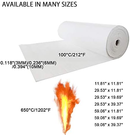 SHINA Ceramic Glass Fiber Mat of High Temp -328°F to 1200°F 11.81''×11.81''×0.118'' Thickness 3MM 118 Mil Super Light Insulation Sound Deadening Mat for Garage Door, Windows, Car Insulation