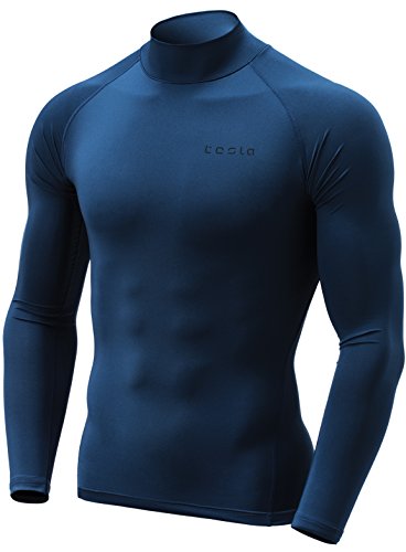 TM-YUT32-NVY_Medium Tesla Men's Thermal Wintergear Compression Baselayer Mock Long Sleeve Shirt YUT32