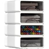 Desk Organizer with Drawers, Stackable Storage Drawers with Compartments Desktop Organization for Office Supplies, Makeup, Pencils, Tape, Erasers, Paperclips, Chargers (4 Pack White)