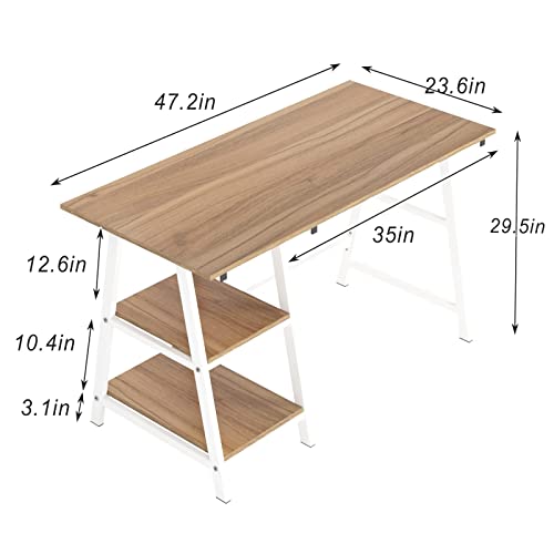 Trestle Desk with 2 Shelves, Soges 47 inches Reversible Storage Desk, Home Office Computer Desk