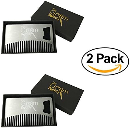Wallet Comb 2 Pack by The Groom Buddy Best Quality Medical Grade Stainless Steel Comb with Bottle Opener Utility Metal Wallet Comb set is Credit Card Size for a Perfect Fit in all Wallets