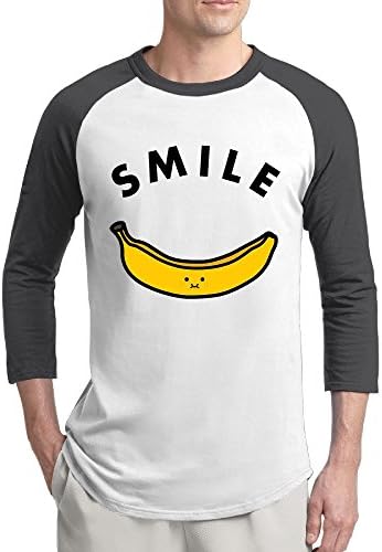 SHANchu Men's Smile Banana 3/4 Sleeve Baseball Raglan T Shirt Black Size L