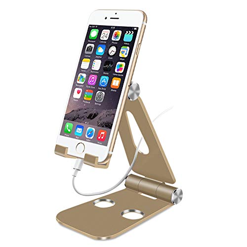 Desktop Cellphone Stands,Tablet Stand, Adjustable Foldable Multi-Angle Aluminum Desktop Phone Cradle Holder for Switch, Tablets 7-10 inch Charging and More [Upgraded Version], Gold