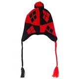 Harley Quinn Laplander Pom Beanie, Black/Red, One Size