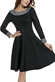 Meaneor Women's Vintage Polka Dot Neckline A-line Cocktail Party Dress, Black, Small