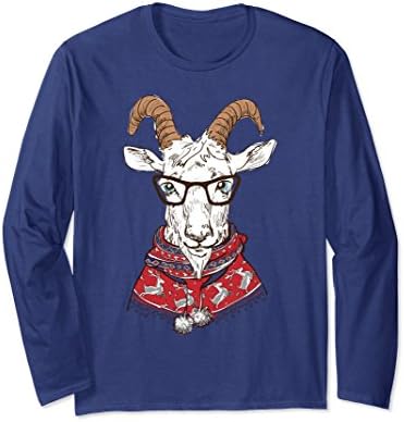 Unisex Hipster Goat ugly Christmas Sweater long sleeve T-shirt Small Navy