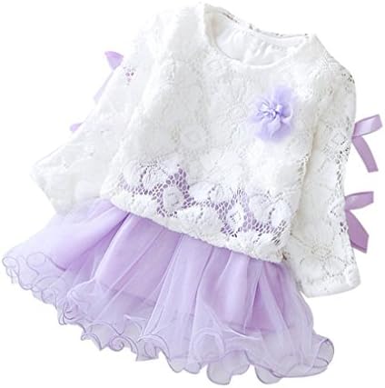 Muxika Infant Baby Kids Girls Long Sleeve Party Lace Splicing Tutu Princess Dress