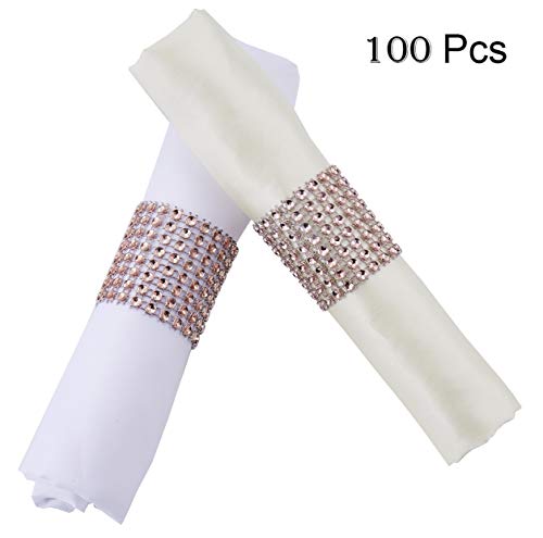 Digoon Napkin Rings Set of 100 Napkin Rings Buckles for Table Decorations, Wedding, Dinner,Party, DIY Decoration (100 PCS, Rose Gold)