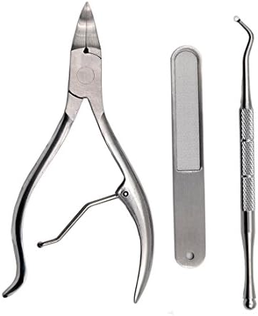 Leryeu 3 set for Thick and Ingrown Nails - Stainless Steel Cuticle Nippers Cutter with Cuticle Pusher and Protective Cover - Manicure and Pedicure Tool for Fingernails and Toenails