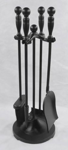 "MINI" Miniature Colonial Fireplace Hearth Woodstove Tool Set with Classic Ball Handles - BLACK