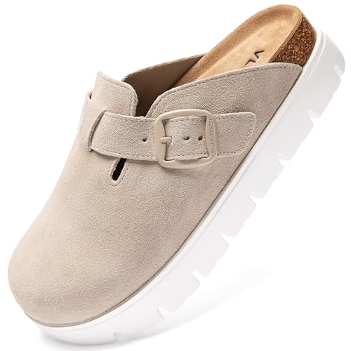 VLUUKUPFASIN Genuine Suede Clogs for Women Platform Shoes，Leather Comfort Potato Shoes Chunky with Arch Support, Casual Trendy Shoes Mules for Women