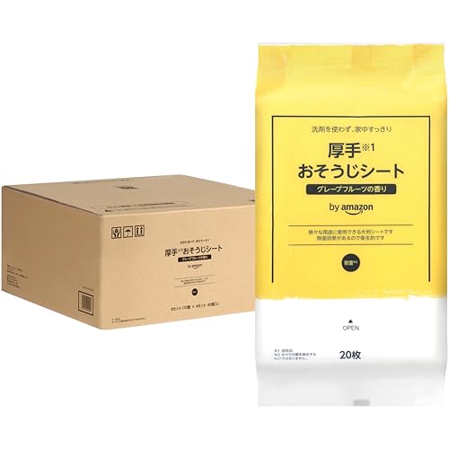 【ケース販売】by Amazon おそうじシート 厚手 ウェットタイプ グレープフルーツの香り 800枚(20枚x40個)