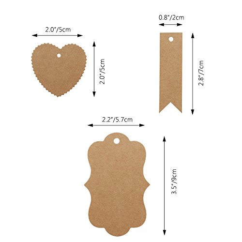 Paper Gift Tags, Segarty Custom Brown Kraft Paper Tags Price Tags Label Tags 300 PCS with Natural Jute Twine for Wedding Birthday Christmas Thanksgiving