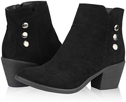 Yeviavy Women's Ankle Boots - Western Booties Low Heel Side Zipper and Studded Design Jill