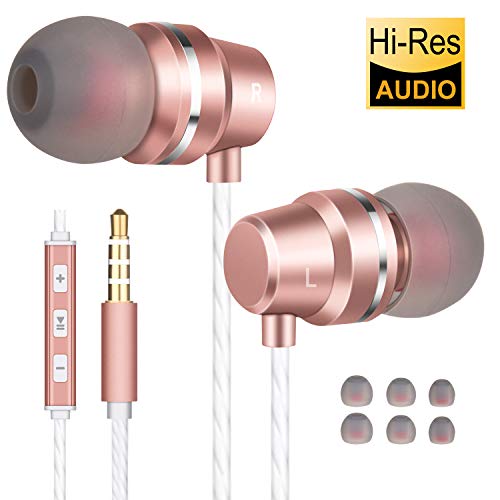 Earbuds Earphones with Microphone Noise Cancelling Heave Bass in-Ear Headphones Ear Buds with High Resolution and Built-in Mic, Volume Control Sport Wired Earbud for Smartphones/PC/Tablet Pink