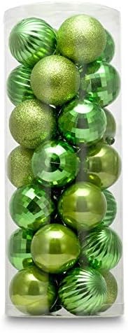 Ornaments - AUXO-FUN 28ct shatterproof Christmas Ball Ornaments in 4 Classic finishes for Christmas Tree Decoration (2.36“ Regular Size, Lime Green)
