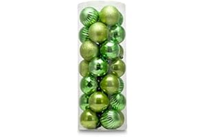 AUXO-FUN 28ct shatterproof Christmas Ball Ornaments in 4 Classic finishes for Christmas Tree Decoration (2.36“ Regular Size, Lime Green)