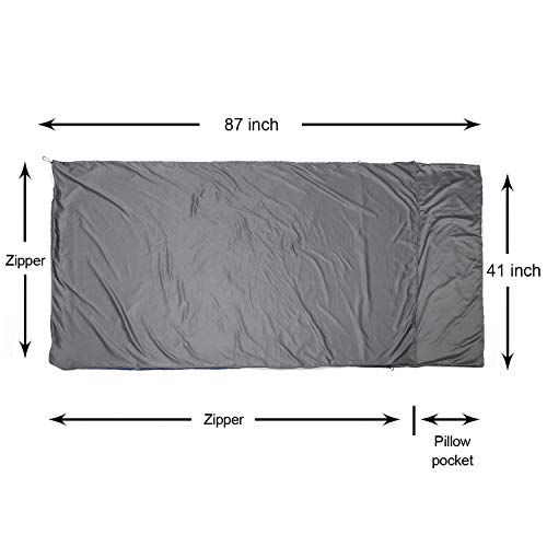 Browint Sleeping Bag Liner with All Around Two-Way Zipper, Travel Sheet with Pillow Pocket, 87"x41" Extra Wide Travel Sleep Sheet for Hotel, Lightweight, Super Soft Silky Fiber Camping Sheet, Multifun - Thumbnail 2