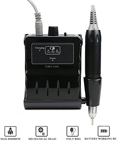 Lumcrissy Professional Portable Rechargeable Electric Nail Drill for acrylic nails-30000RPM Nail Drill Kit Ultra-thin Professional Manicure Nail Polishing Acrylic Nail art Drill Machine (Black)