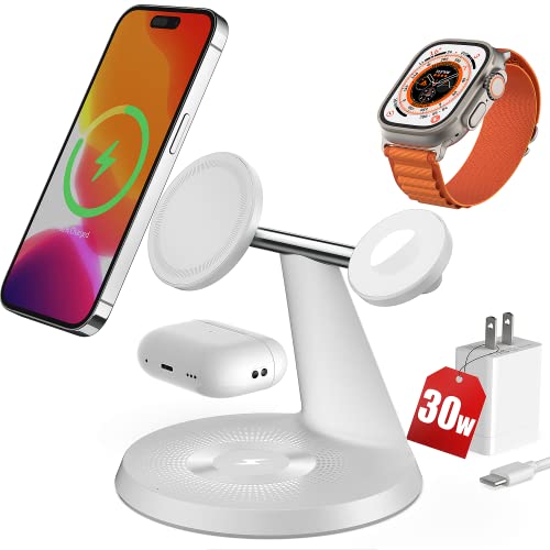 3 in 1 Wireless Charging Station for Multiple Devices Apple,Faster Mag-Safe Charger,Wireless Charger Stand for iPhone 14 13 12 Pro Max/Pro/Mini/Plus iWatch Ultra/8/7/6/5/4/3/2 AirPods