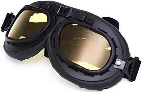 Eteanor Vintage Aviator Goggles WWII RAF German Retro Pilot Style Cafe Racer Motorcycle Off-Road ATV Scooter Cruiser Touring Half Open Face Helmet Snow Ski Steampunk Hat Glasses (Black 01, Amber)