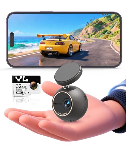KAWA Dash CAM 2K with Controllo Vocale, Mini Telecamera Anteriore a Sfera, Support Rotable to 360°, Scheda SD da 32G, WiFi Integrato e App, Sensor G, Motore NightEagle, Monitoraggio Parcheggio 24H