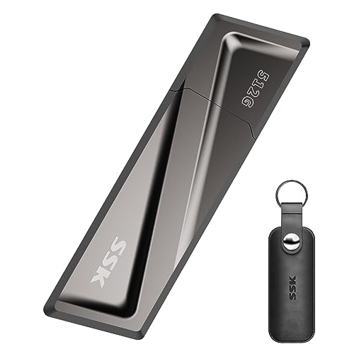 SSK USB3.2 SSD Stick 512GB, High Speed bis zu 550MB/s Extreme Schneller USB-Stick + USB-C Adapter Externe Tragbare USB SSD für Typ-C-Android-Telefone,