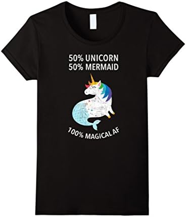 Womens 50% Mermaid, 50% Unicorn - 100% Magical AF T-Shirt Medium Black