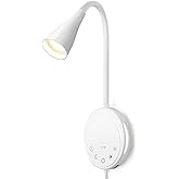 SANKEDOU LED Wall Mounted Reading Light, Book Light for Reading in Bed with Touch Control, 5 Dimmable, USB Output, Night Light &amp; Timers Function, Flexible Gooseneck Headboard Bed Lights (White)