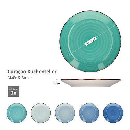 MamboCat 18-teiliges Kaffee-Service Blue Curacao I Kaffee-Geschirr-Set f. 6 Personen - handbemalt I Steingut-Geschirr mit je 6X Tassen - Unterteller - Kuchenteller I Kaffee-Set bunt 18 Teile – Bild 6