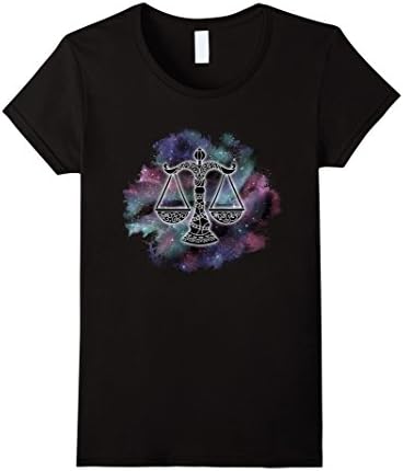 Womens Libra Scale T-Shirt | Libra Zodiac Sign Space Tee Large Black