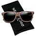 WearMe Pro Faux Wood Reflective Color Lens Horn Rimmed Sunglasses (Dark Wood Print/Black Lens, 54)