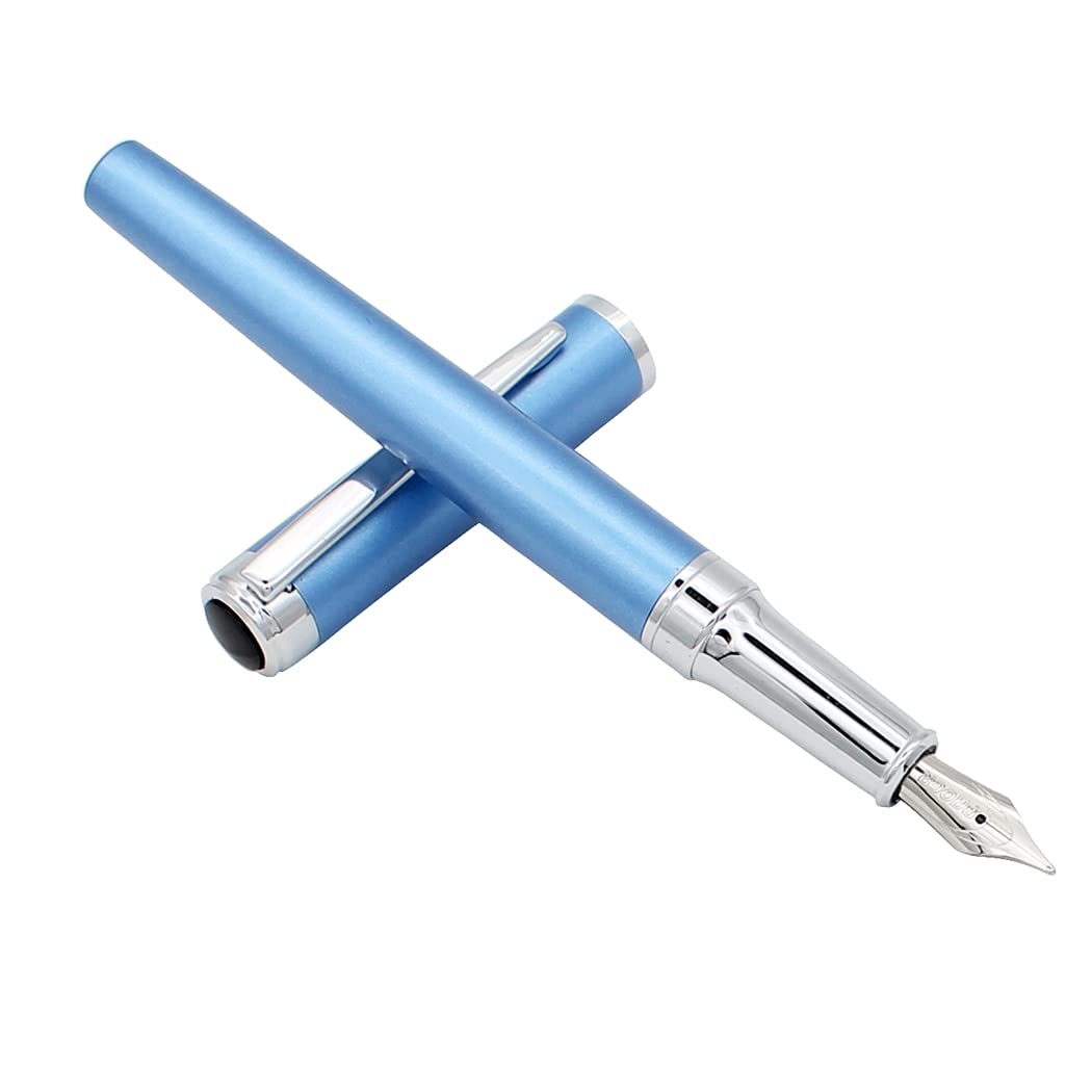 Abcsea 1 Piece Stainless Steel Fountain Pen, Fine Nib Fountain Pen, Business Pen, Light Fountain Pen, For Gift, School, Work, Blue