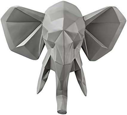 Vistella 3D Grey Elephant Head Wall Art Decor - Modern Origami Wall Mountable Resin Animal Head - Multi Tone Digital Pixel Design - Home Indoor Abstract Decorative Sculpture