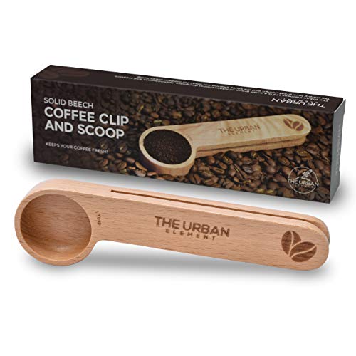 Wooden Coffee Scoop and Bag Clip 1 Tablespoon Solid Beech Wood