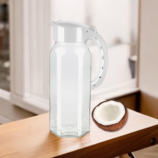 4All 1.5 Litre Glass Jug with Removable Lid Water Decanters Juice Lemonade Milk Tea Coffee Beverage Dispenser (White)