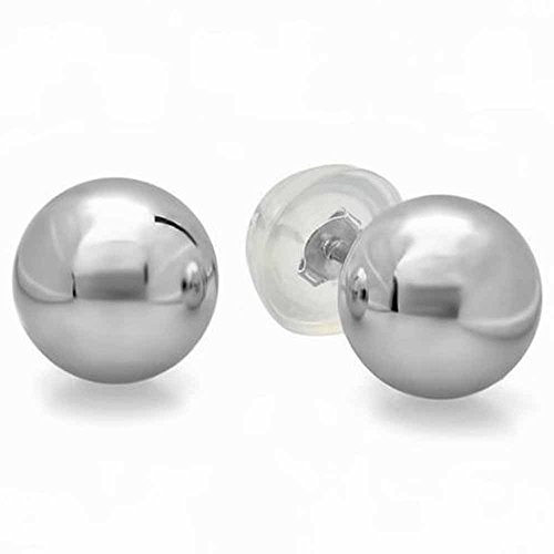 14K WHITE GOLD BALL 4MM STUD EARRINGS WITH SILICONE COVERED GOLD PUSHBACKS