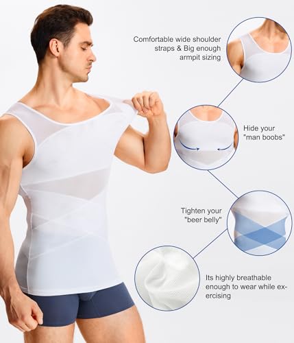 KUMAYES Men's Slimming Shapewear Slimming Flat Tummy Vest T Shirt Slimming Invisible Compression Vest Body Shaper
