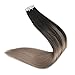 Full Shine Tape in Hair Extensions Human Hair Balayage Human Hair Extensions Natural Black #1B Fading to Ash Blonde 18 Ombre Tape in Extensions Adhesive Hair Extensions Skin Weft 16 Inch 50G 20 Pcs
